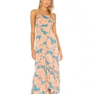 Free People Sleeveless Floral Maxi Dress in Peach and Teal